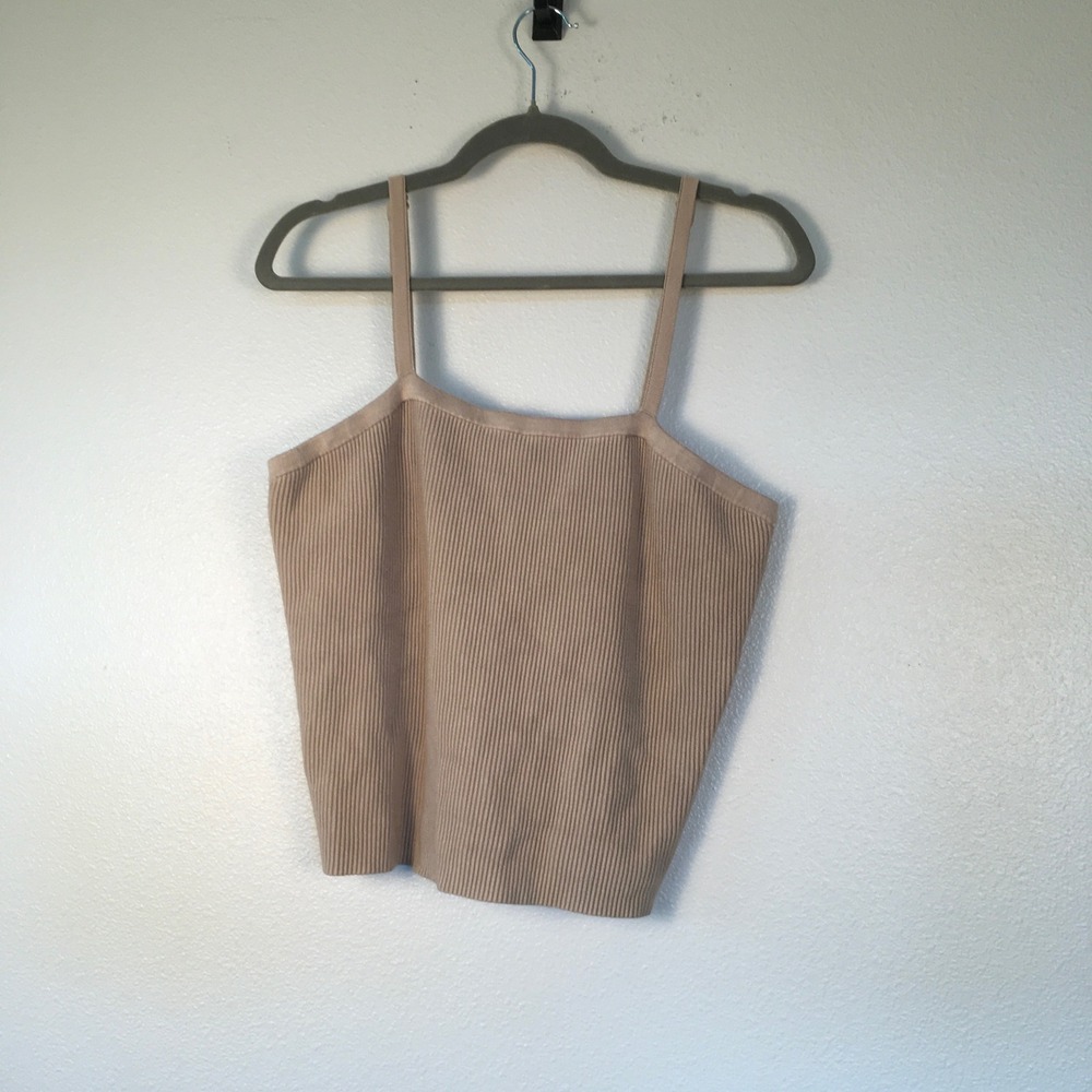 Old Navy Womens XXL Tan Beige Ribbed Knit Adjustable Strap Sweater Cami Tank Top